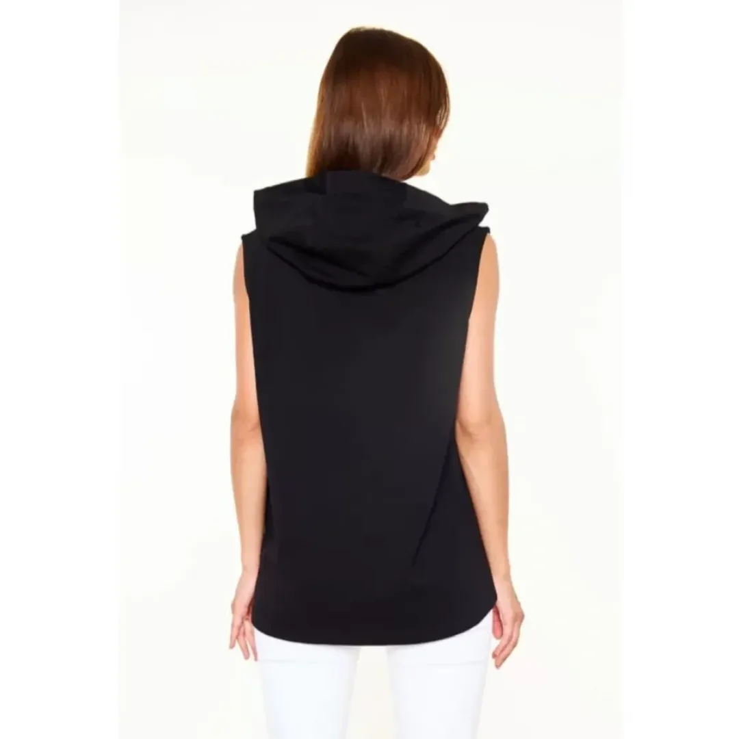 Unisex Kapşonlu Kolsuz Düz Oversize T-shirt - Siyah - 109782 Unisex Kapşonlu Kolsuz Düz Oversize T-shirt - Siyah - 109782