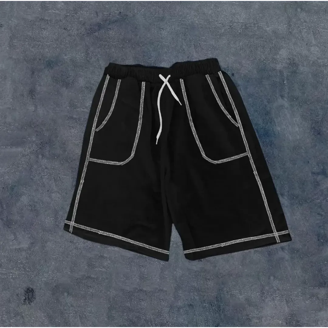 Unisex Dikişli Cepli Oversize Şort - Siyah - 109886 Unisex Dikişli Cepli Oversize Şort - Siyah - 109886