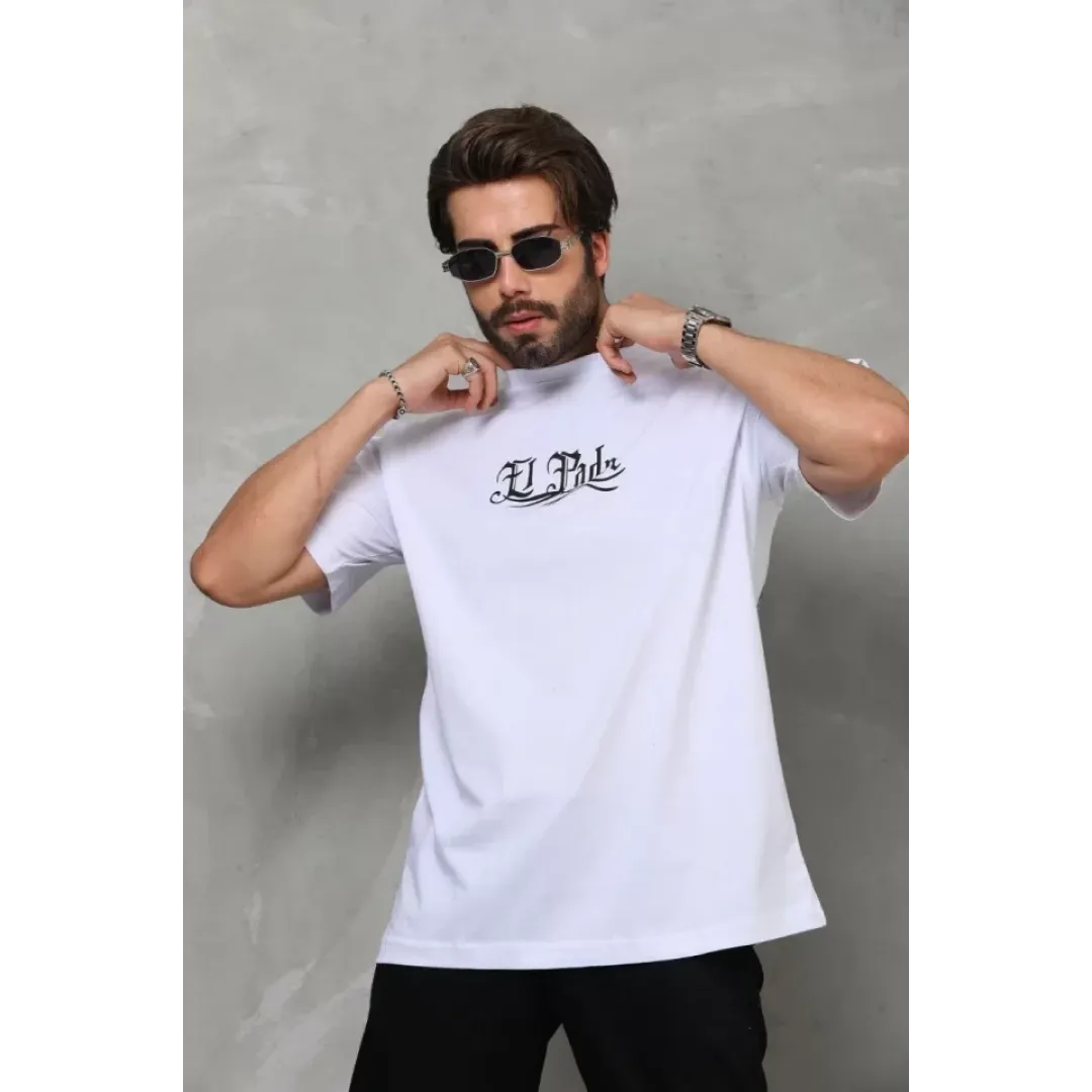 Unisex Bisiklet Yaka Baskılı Oversize T-Shirt - Beyaz - 110538 Unisex Bisiklet Yaka Baskılı Oversize T-Shirt - Beyaz - 110538