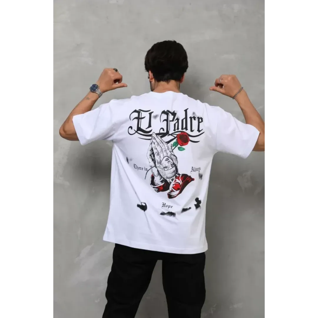 Unisex Bisiklet Yaka Baskılı Oversize T-Shirt - Beyaz - 110538 Unisex Bisiklet Yaka Baskılı Oversize T-Shirt - Beyaz - 110538
