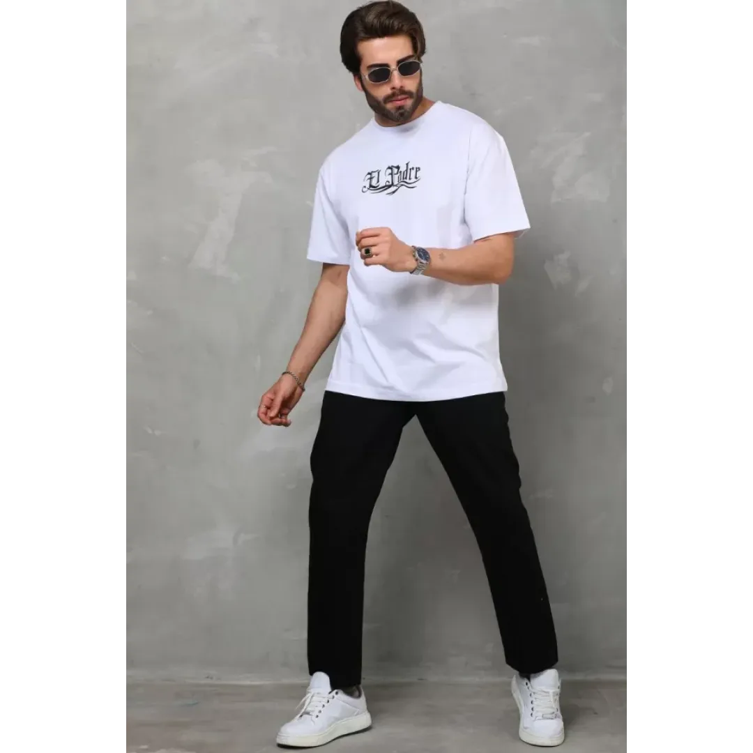Unisex Bisiklet Yaka Baskılı Oversize T-Shirt - Beyaz - 110538 Unisex Bisiklet Yaka Baskılı Oversize T-Shirt - Beyaz - 110538