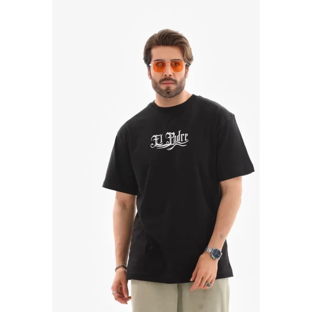 Unisex Bisiklet Yaka Baskılı Oversize T-Shirt - Siyah - 110539 Unisex Bisiklet Yaka Baskılı Oversize T-Shirt - Siyah - 110539