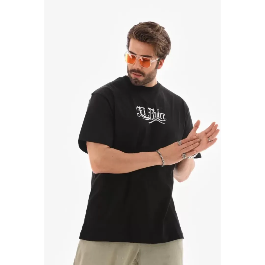 Unisex Bisiklet Yaka Baskılı Oversize T-Shirt - Siyah - 110539 Unisex Bisiklet Yaka Baskılı Oversize T-Shirt - Siyah - 110539