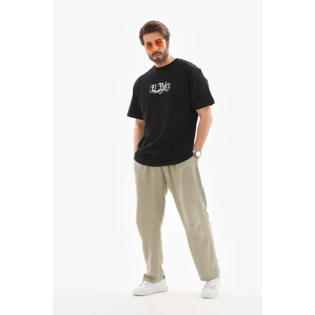 Unisex Bisiklet Yaka Baskılı Oversize T-Shirt - Siyah - 110539 Unisex Bisiklet Yaka Baskılı Oversize T-Shirt - Siyah - 110539