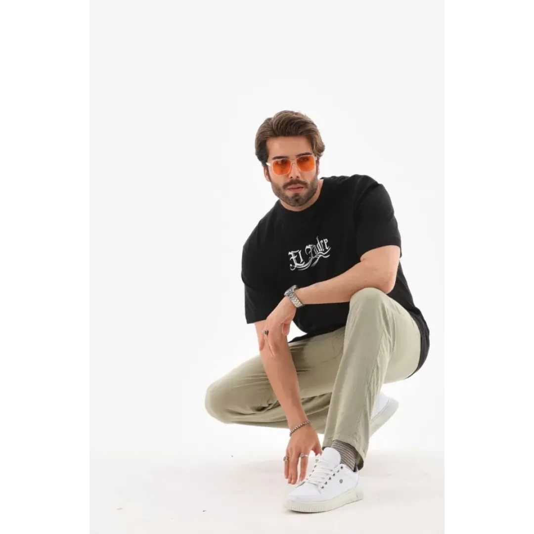 Unisex Bisiklet Yaka Baskılı Oversize T-Shirt - Siyah - 110539 Unisex Bisiklet Yaka Baskılı Oversize T-Shirt - Siyah - 110539