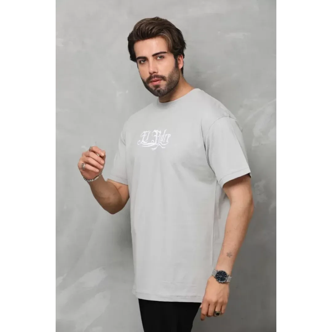 Unisex Bisiklet Yaka Baskılı Oversize T-Shirt - Gri - 110540 Unisex Bisiklet Yaka Baskılı Oversize T-Shirt - Gri - 110540