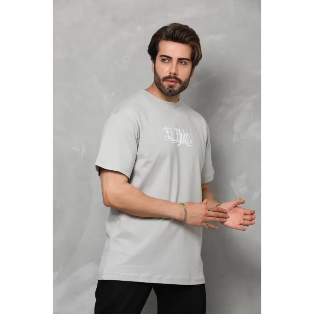 Unisex Bisiklet Yaka Baskılı Oversize T-Shirt - Gri - 110540 Unisex Bisiklet Yaka Baskılı Oversize T-Shirt - Gri - 110540
