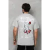 Unisex Bisiklet Yaka Baskılı Oversize T-Shirt - Gri - 110540 Unisex Bisiklet Yaka Baskılı Oversize T-Shirt - Gri - 110540