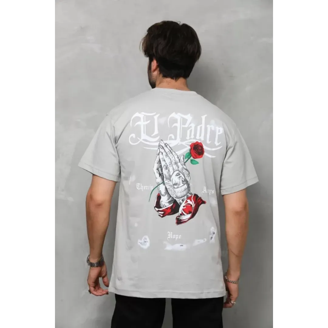 Unisex Bisiklet Yaka Baskılı Oversize T-Shirt - Gri - 110540 Unisex Bisiklet Yaka Baskılı Oversize T-Shirt - Gri - 110540