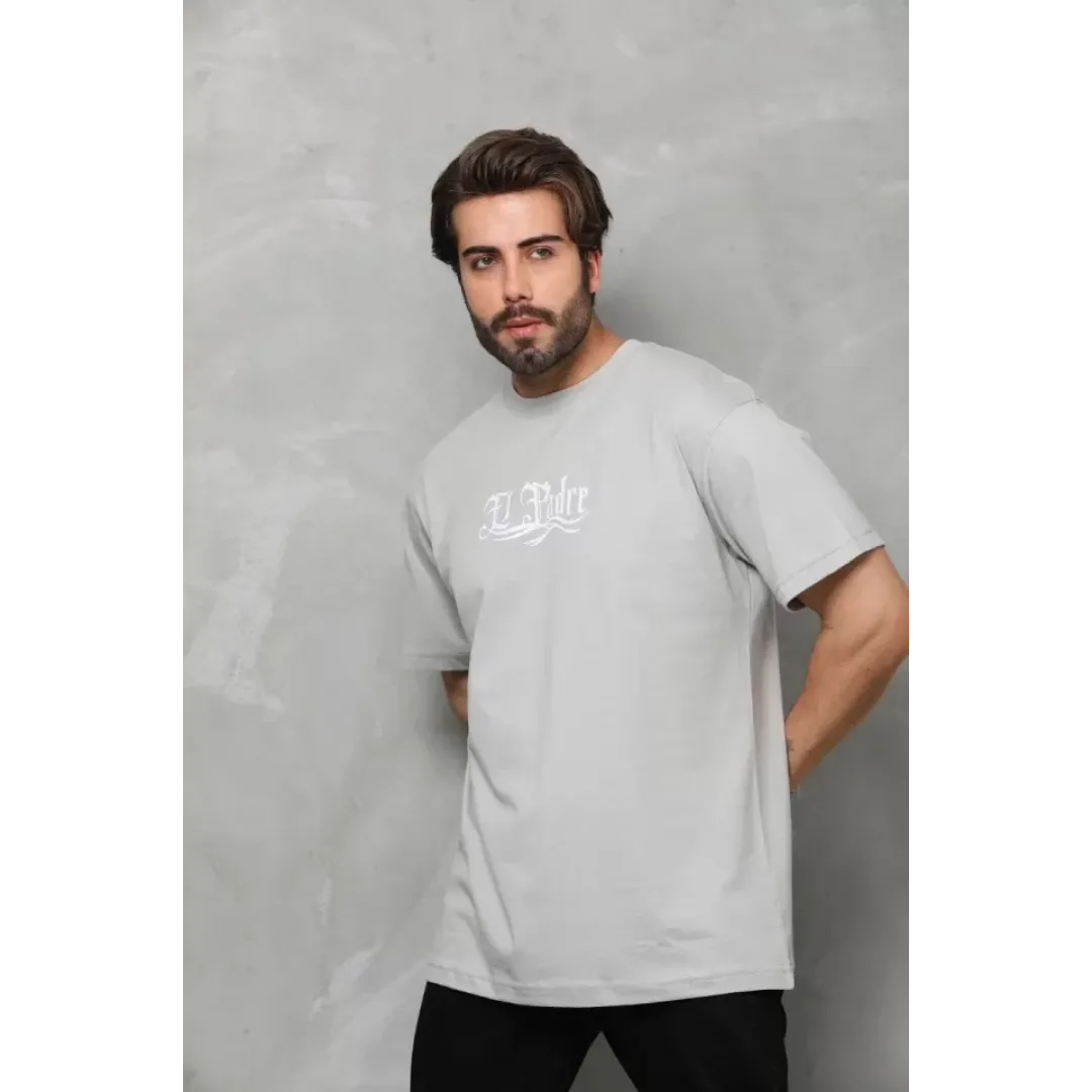 Unisex Bisiklet Yaka Baskılı Oversize T-Shirt - Gri - 110540 Unisex Bisiklet Yaka Baskılı Oversize T-Shirt - Gri - 110540
