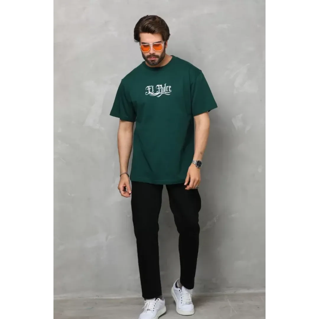 Unisex Bisiklet Yaka Baskılı Oversize T-Shirt - Yeşil - 110541 Unisex Bisiklet Yaka Baskılı Oversize T-Shirt - Yeşil - 110541