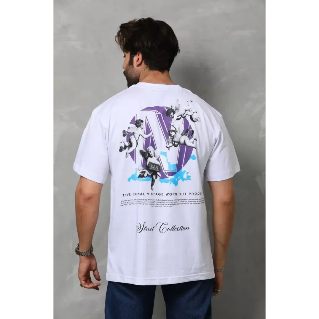 Unisex Bisiklet Yaka Baskılı Oversize T-Shirt - Beyaz - 110542 Unisex Bisiklet Yaka Baskılı Oversize T-Shirt - Beyaz - 110542