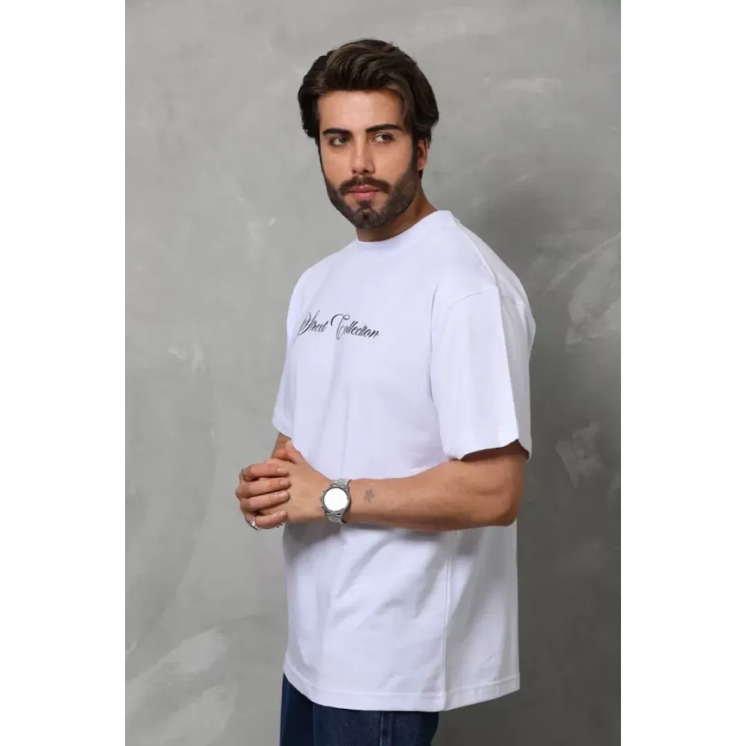 Unisex Bisiklet Yaka Baskılı Oversize T-Shirt - Beyaz - 110542 Unisex Bisiklet Yaka Baskılı Oversize T-Shirt - Beyaz - 110542