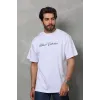 Unisex Bisiklet Yaka Baskılı Oversize T-Shirt - Beyaz - 110542 Unisex Bisiklet Yaka Baskılı Oversize T-Shirt - Beyaz - 110542