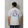 Unisex Bisiklet Yaka Baskılı Oversize T-Shirt - Gri - 110544 Unisex Bisiklet Yaka Baskılı Oversize T-Shirt - Gri - 110544