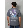 Unisex Bisiklet Yaka Baskılı Oversize T-Shirt - Füme - 112282 Unisex Bisiklet Yaka Baskılı Oversize T-Shirt - Füme - 112282