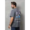Unisex Bisiklet Yaka Baskılı Oversize T-Shirt - Füme - 112282 Unisex Bisiklet Yaka Baskılı Oversize T-Shirt - Füme - 112282