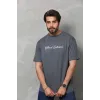 Unisex Bisiklet Yaka Baskılı Oversize T-Shirt - Füme - 112282 Unisex Bisiklet Yaka Baskılı Oversize T-Shirt - Füme - 112282