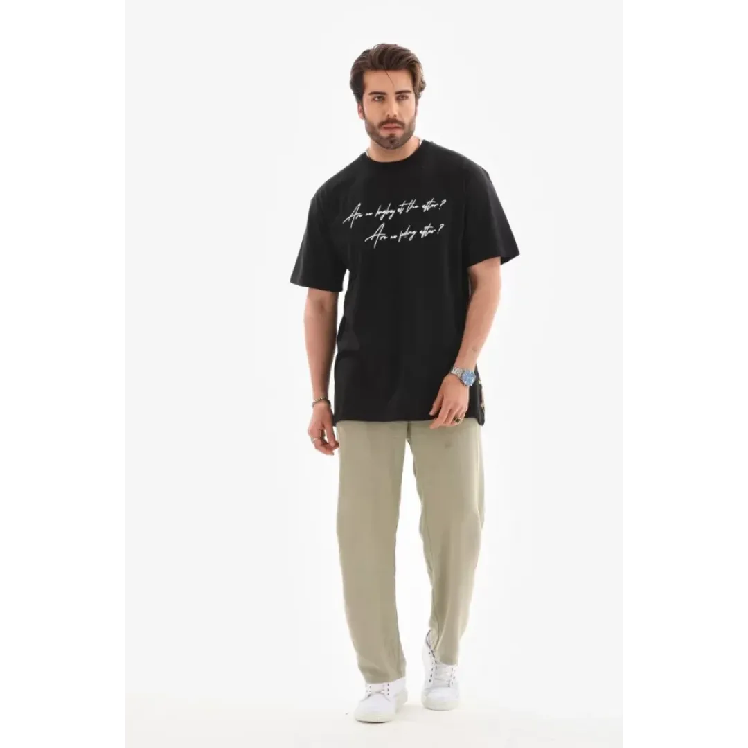 Unisex Bisiklet Yaka Baskılı Oversize T-Shirt - Siyah - 112283 Unisex Bisiklet Yaka Baskılı Oversize T-Shirt - Siyah - 112283