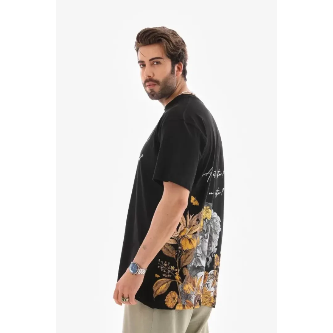 Unisex Bisiklet Yaka Baskılı Oversize T-Shirt - Siyah - 112283 Unisex Bisiklet Yaka Baskılı Oversize T-Shirt - Siyah - 112283