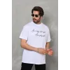 Unisex Bisiklet Yaka Baskılı Oversize T-Shirt - Beyaz - 112284 Unisex Bisiklet Yaka Baskılı Oversize T-Shirt - Beyaz - 112284