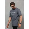 Unisex Bisiklet Yaka Baskılı Oversize T-Shirt - Füme - 112285 Unisex Bisiklet Yaka Baskılı Oversize T-Shirt - Füme - 112285