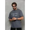 Unisex Bisiklet Yaka Baskılı Oversize T-Shirt - Füme - 112285 Unisex Bisiklet Yaka Baskılı Oversize T-Shirt - Füme - 112285