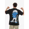 Unisex Bisiklet Yaka Baskılı Oversize T-Shirt - Siyah - 112287 Unisex Bisiklet Yaka Baskılı Oversize T-Shirt - Siyah - 112287