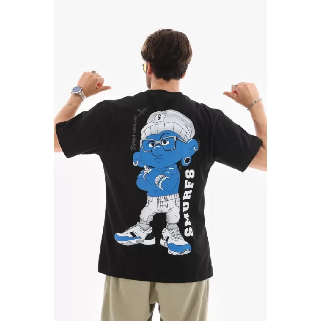 Unisex Bisiklet Yaka Baskılı Oversize T-Shirt - Siyah - 112287 Unisex Bisiklet Yaka Baskılı Oversize T-Shirt - Siyah - 112287