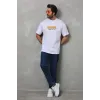Unisex Bisiklet Yaka Baskılı Oversize T-Shirt - Beyaz - 112288