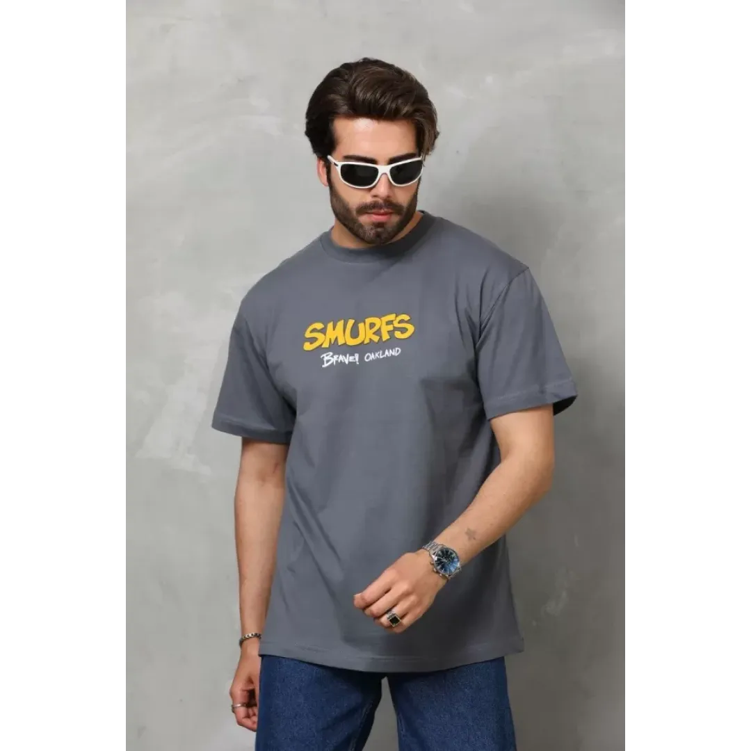 Unisex Basic Bisiklet Yaka Oversize T-Shirt - Füme - 112290 Unisex Basic Bisiklet Yaka Oversize T-Shirt - Füme - 112290