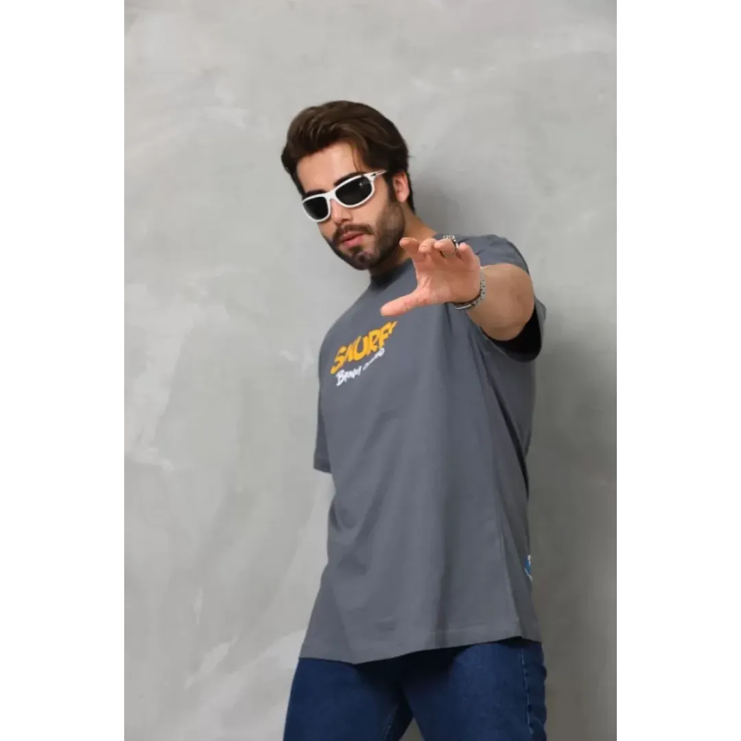 Unisex Basic Bisiklet Yaka Oversize T-Shirt - Füme - 112290 Unisex Basic Bisiklet Yaka Oversize T-Shirt - Füme - 112290