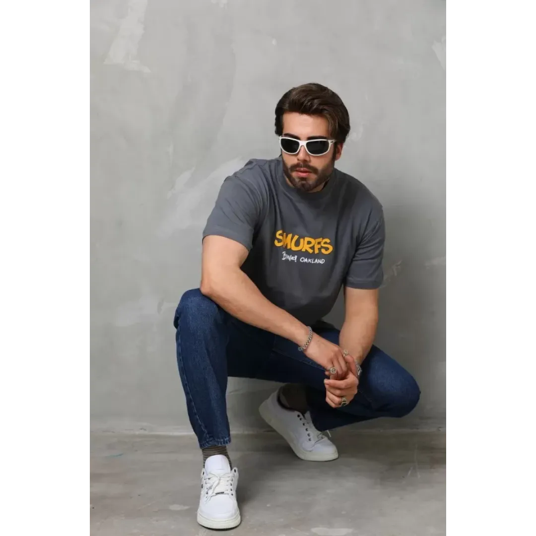 Unisex Basic Bisiklet Yaka Oversize T-Shirt - Füme - 112290 Unisex Basic Bisiklet Yaka Oversize T-Shirt - Füme - 112290