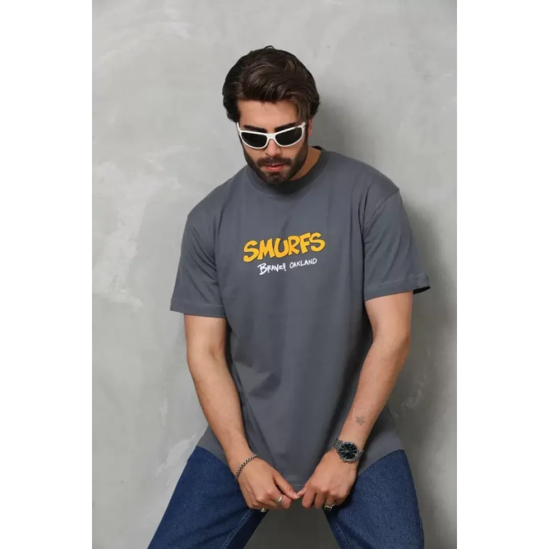 Unisex Basic Bisiklet Yaka Oversize T-Shirt - Füme - 112290 Unisex Basic Bisiklet Yaka Oversize T-Shirt - Füme - 112290