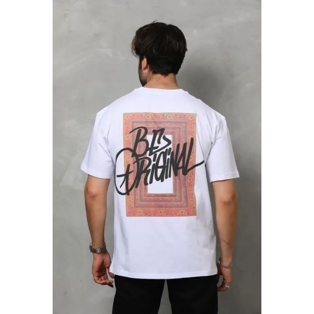 Unisex Bisiklet Yaka Baskılı Oversize T-Shirt - Beyaz - 112311 Unisex Bisiklet Yaka Baskılı Oversize T-Shirt - Beyaz - 112311