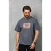 Unisex Bisiklet Yaka Baskılı Oversize T-Shirt - Füme - 112312 Unisex Bisiklet Yaka Baskılı Oversize T-Shirt - Füme - 112312