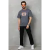Unisex Bisiklet Yaka Baskılı Oversize T-Shirt - Füme - 112312 Unisex Bisiklet Yaka Baskılı Oversize T-Shirt - Füme - 112312