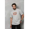 Unisex Bisiklet Yaka Baskılı Oversize T-Shirt - Gri - 112313 Unisex Bisiklet Yaka Baskılı Oversize T-Shirt - Gri - 112313