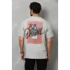 Unisex Bisiklet Yaka Baskılı Oversize T-Shirt - Gri - 112313 Unisex Bisiklet Yaka Baskılı Oversize T-Shirt - Gri - 112313