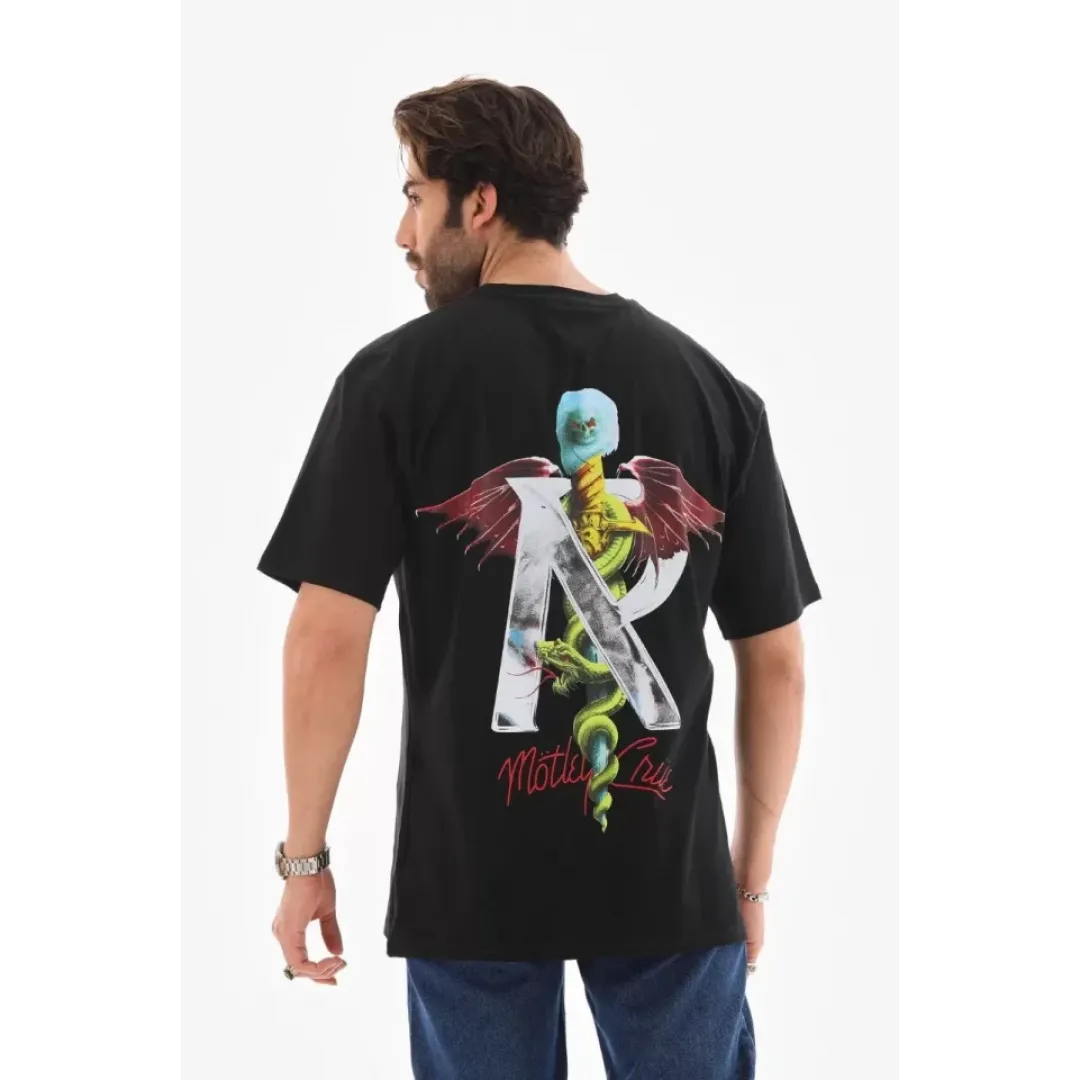 Unisex Bisiklet Yaka Baskılı Oversize T-Shirt - Siyah - 112400 Unisex Bisiklet Yaka Baskılı Oversize T-Shirt - Siyah - 112400