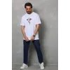 Unisex Bisiklet Yaka Baskılı Oversize T-Shirt - Beyaz - 112401