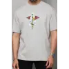 Unisex Bisiklet Yaka Baskılı Oversize T-Shirt - Gri - 112402 Unisex Bisiklet Yaka Baskılı Oversize T-Shirt - Gri - 112402