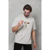 Unisex Bisiklet Yaka Baskılı Oversize T-Shirt - Gri - 112402 Unisex Bisiklet Yaka Baskılı Oversize T-Shirt - Gri - 112402