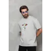 Unisex Bisiklet Yaka Baskılı Oversize T-Shirt - Gri - 112402 Unisex Bisiklet Yaka Baskılı Oversize T-Shirt - Gri - 112402