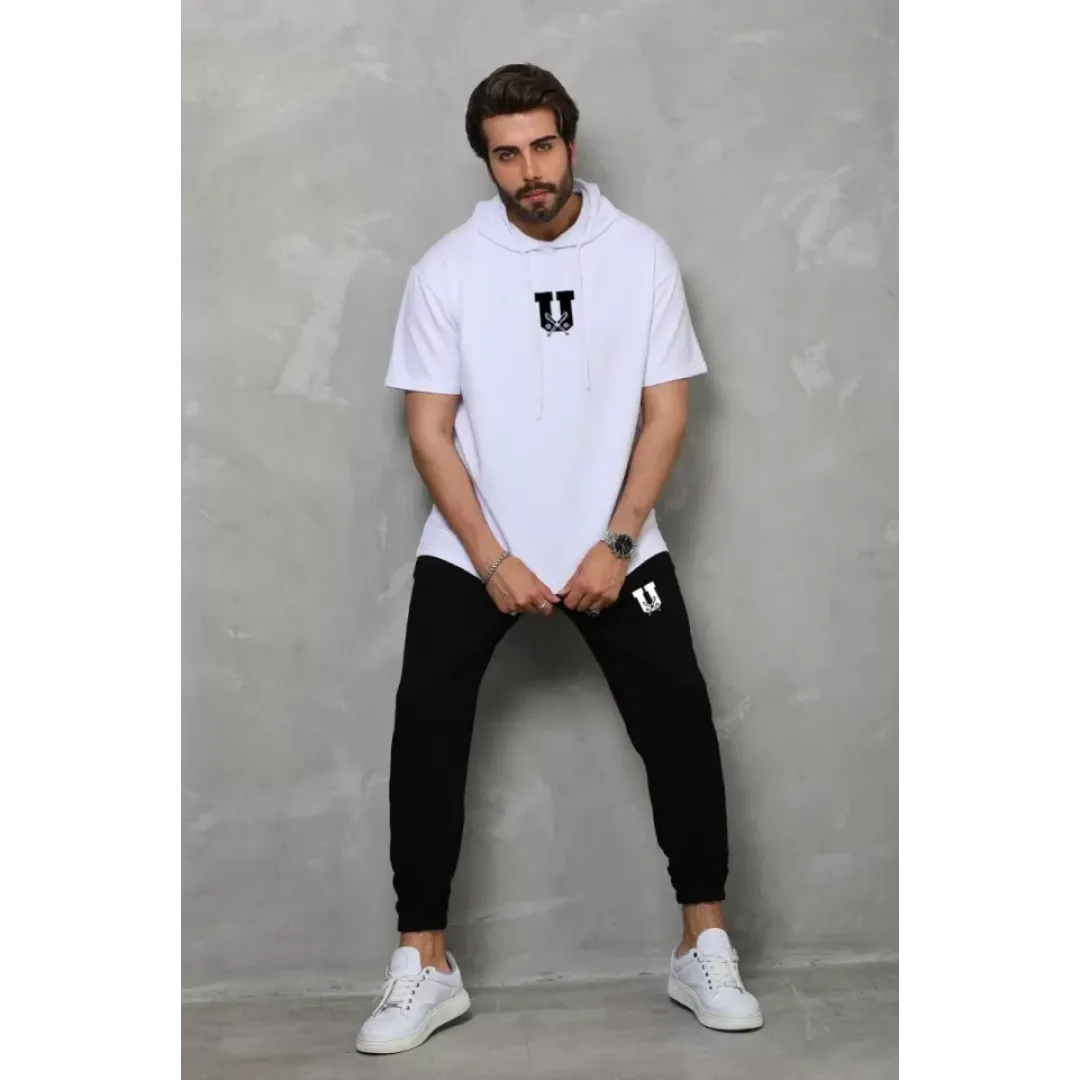 Unisex Kapşonlu Oversize T-Shirt Takım - Beyaz - 112403 Unisex Kapşonlu Oversize T-Shirt Takım - Beyaz - 112403