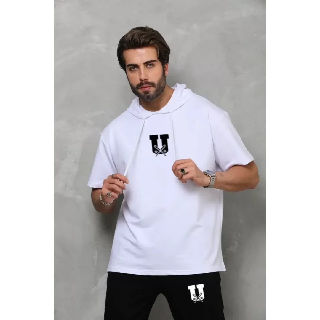 Unisex Kapşonlu Oversize T-Shirt Takım - Beyaz - 112403 Unisex Kapşonlu Oversize T-Shirt Takım - Beyaz - 112403