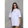 Unisex Bisiklet Yaka Baskılı Oversize T-Shirt - Beyaz - 112554 Unisex Bisiklet Yaka Baskılı Oversize T-Shirt - Beyaz - 112554