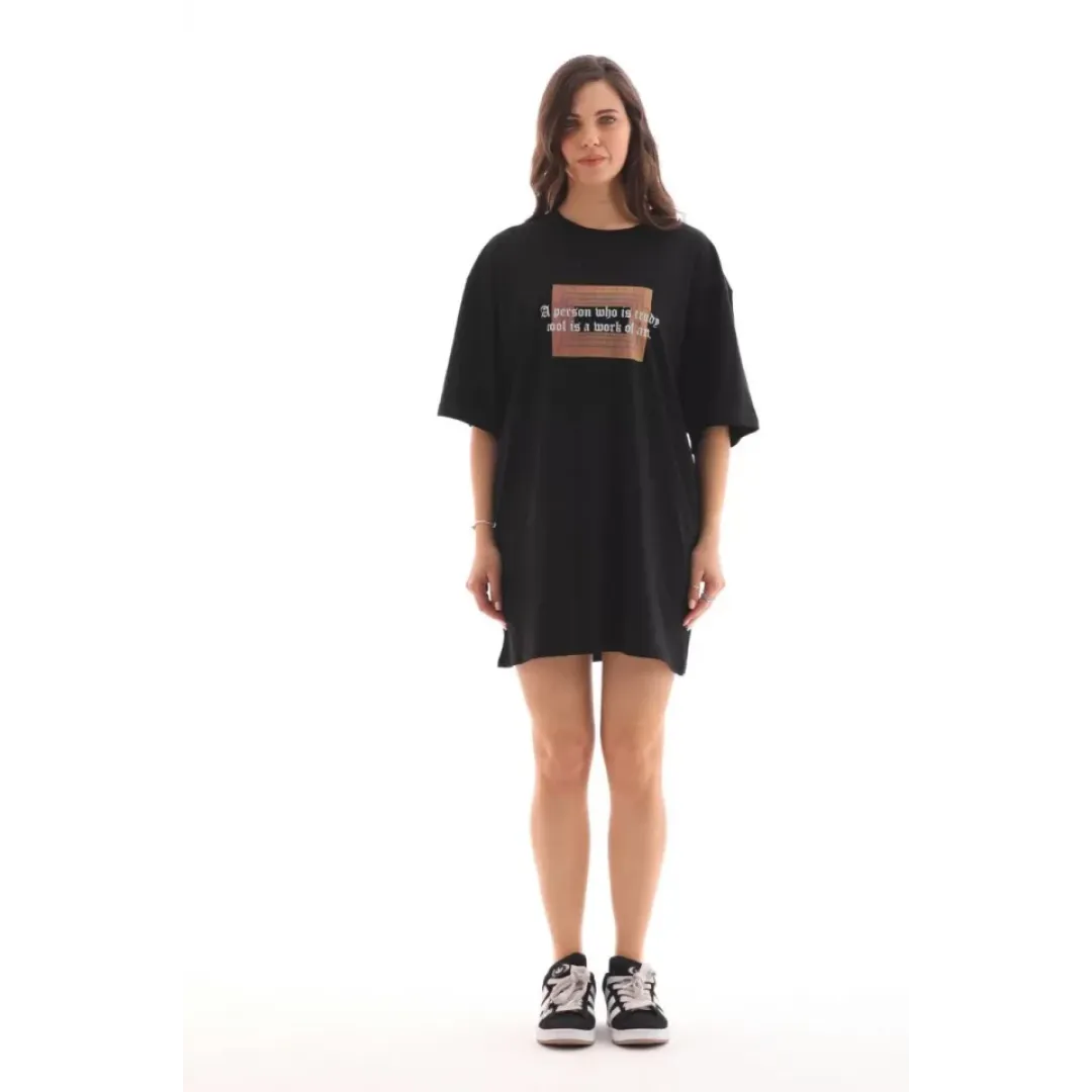 Unisex Bisiklet Yaka Baskılı Oversize T-Shirt - Siyah - 112555 Unisex Bisiklet Yaka Baskılı Oversize T-Shirt - Siyah - 112555