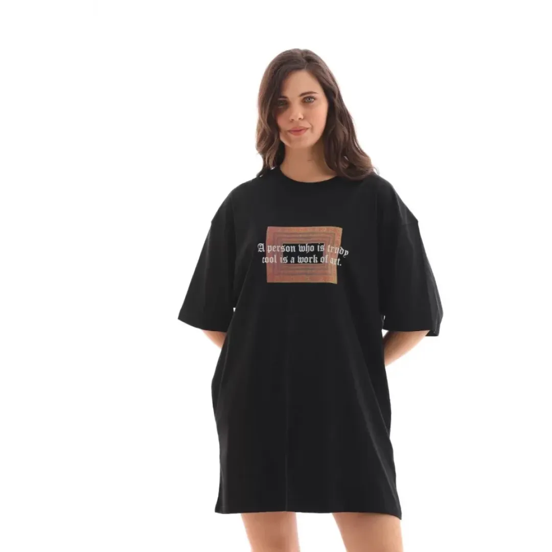 Unisex Bisiklet Yaka Baskılı Oversize T-Shirt - Siyah - 112555 Unisex Bisiklet Yaka Baskılı Oversize T-Shirt - Siyah - 112555