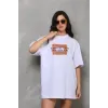 Unisex Bisiklet Yaka Baskılı Oversize T-Shirt - Beyaz - 112556 Unisex Bisiklet Yaka Baskılı Oversize T-Shirt - Beyaz - 112556